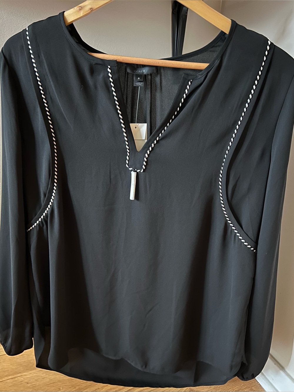 J. Crew Black Blouse with White Braid Trim